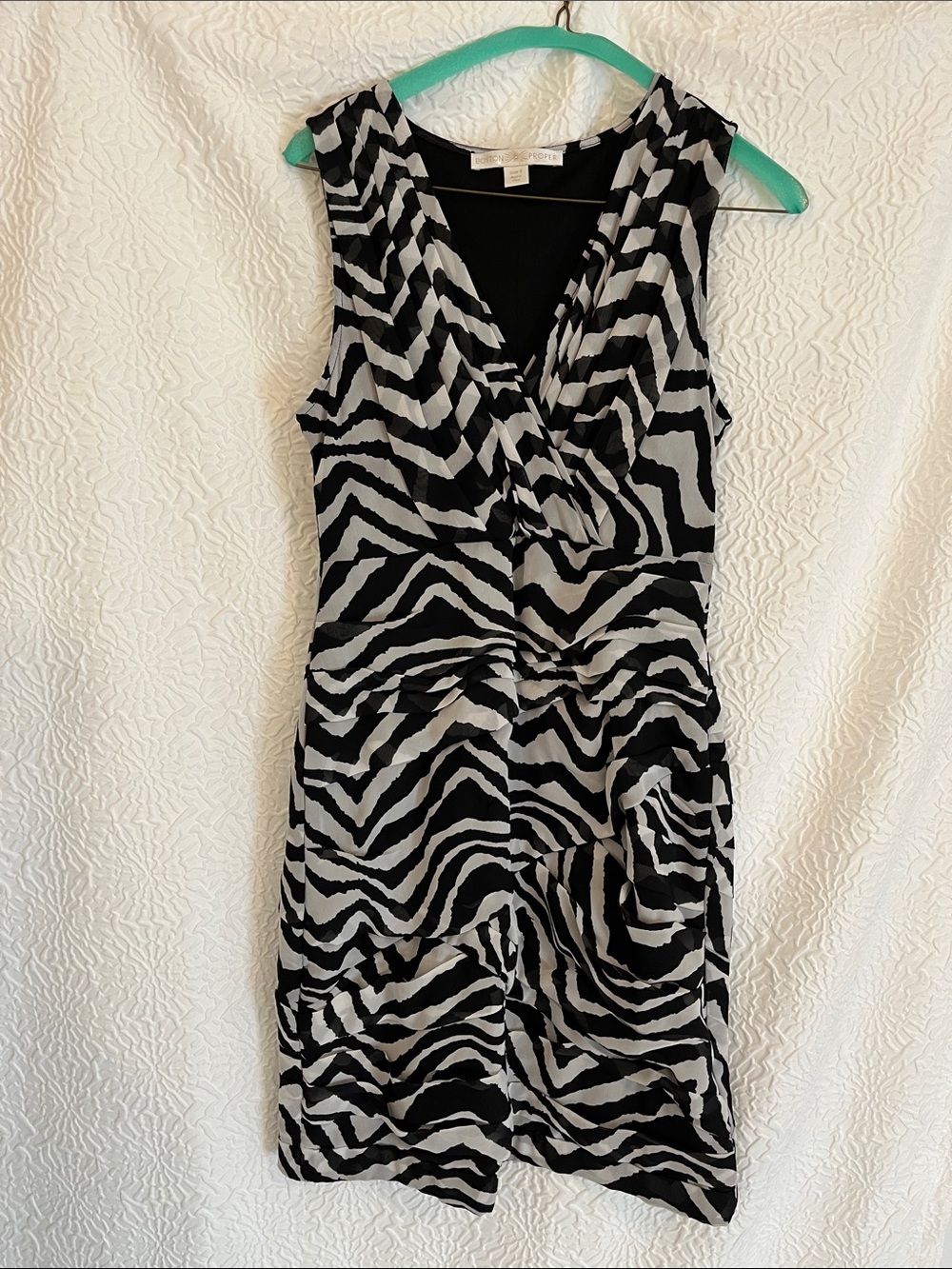 Boston Proper Black and White Zebra-Print Sleeveless Wrap Midi Dress